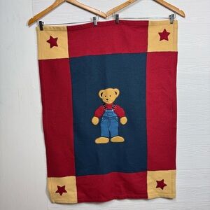 Teddy Bear Themed Blanket with Red and Blue Accents Country Cottage Texas